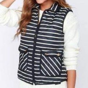 Dee Elle Navy Blue and Ivory Striped Puffer Vest